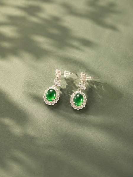 Jadeite Zhengyang Green One-Sided Earrings